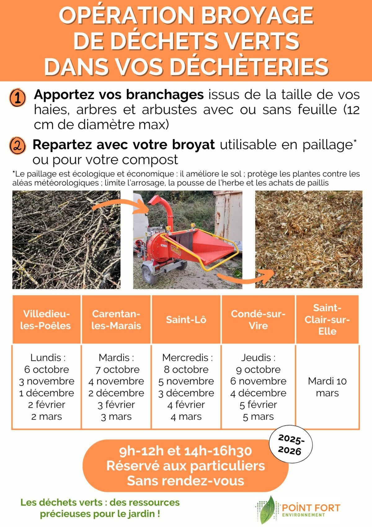 Opération de broyage de déchets verts dans vos déchèteries du 6 octobre 2025 au 10 mars 2026