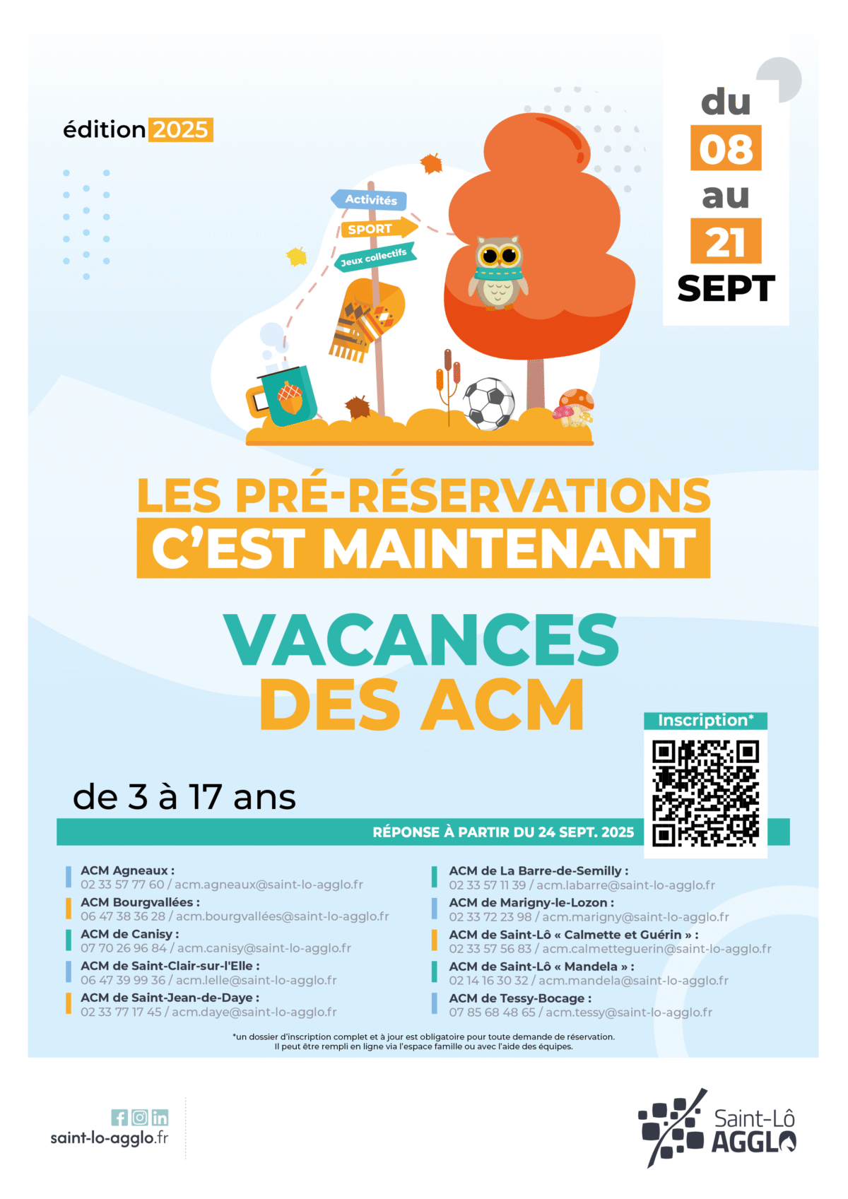 Pré-réservation des centres de loisirs du 8 au 21 septembre 2025