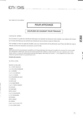 ENEDIS coupures de courant pour travaux