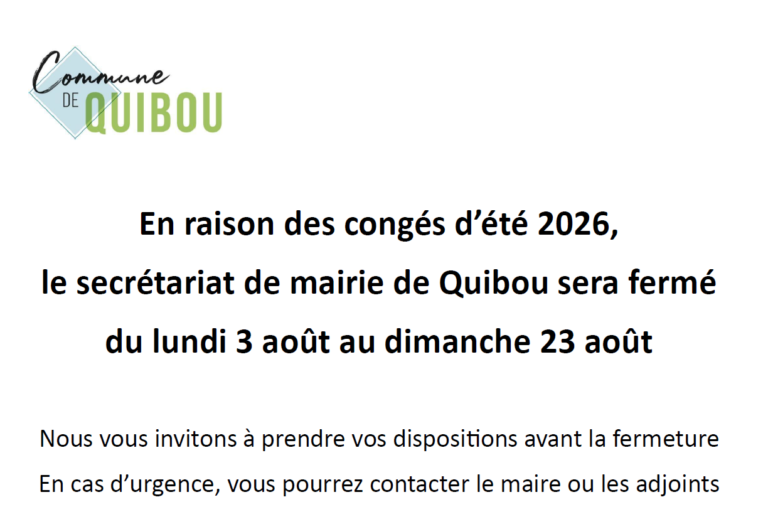 Fermeture secrétariat de mairie du 3 au 23 août 2026 pendant les congés d&rsquo;été