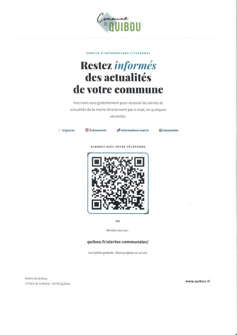 Restez informé des actualités de la commune de Quibou, en scannant le flashcode