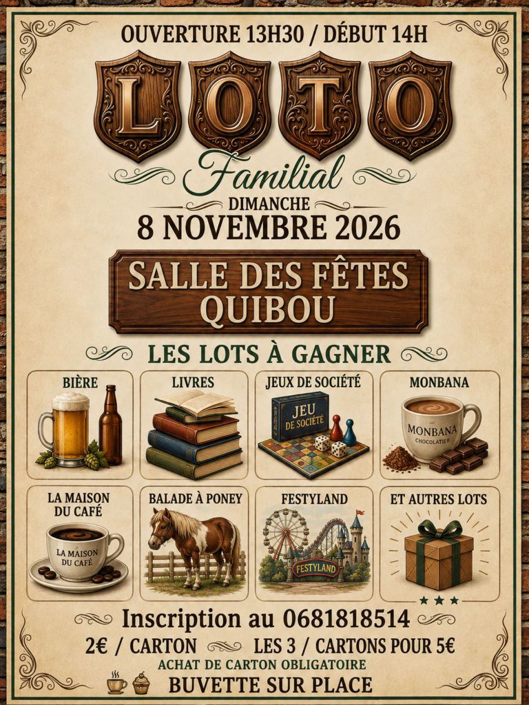 Loto familial par l&rsquo;association Quibou&rsquo;ge